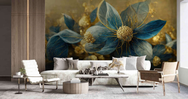 Elegant blue petals and delicate details Wall murals Elegant blue petals and delicate details