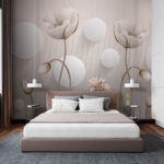 Wall murals Wallpaper with flowers and circles