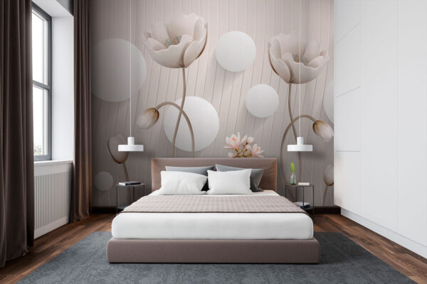 Wall murals Wallpaper with flowers and circles Wall murals Wallpaper with flowers and circles