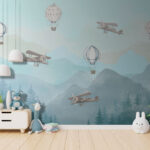 Wall murals Planes and balloons over misty mountains.