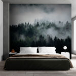 Wall murals Foggy landscape with trees