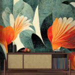 Wall murals Vibrant petals amidst lush green leaves.