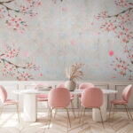 Wall murals Pink circle on a white surface