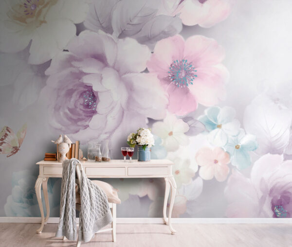 Whimsical blooms with a delicate butterfly Wall murals Whimsical blooms with a delicate butterfly