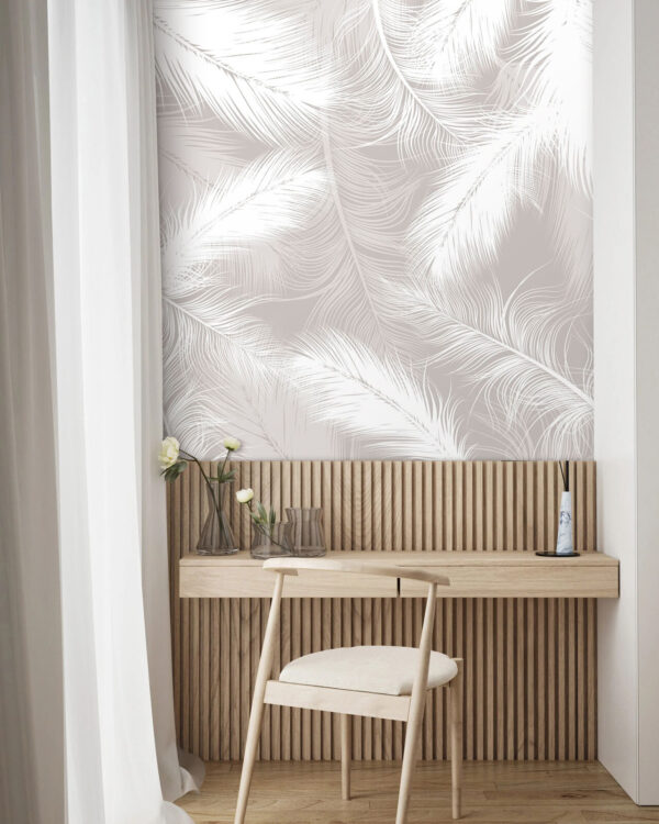 Delicate white feathers pattern design Wall murals Delicate white feathers pattern design