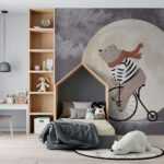 Wall murals Bear rides bike across the moon.