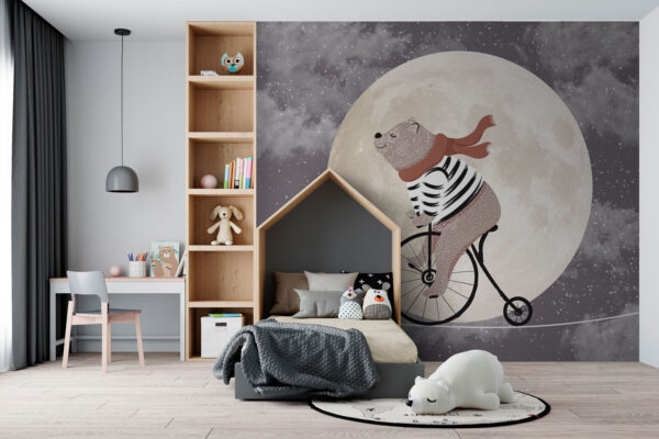 Bear rides bike across the moon Wall murals Bear rides bike across the moon