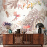 Wall murals Tropical birds among lush foliage.