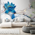 Wall murals Blue flower with yellow center