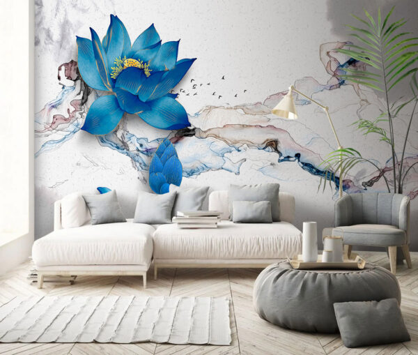 Blue flower with yellow center Wall murals Blue flower with yellow center