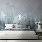 Wall murals Silver palm leaves on soft gray.