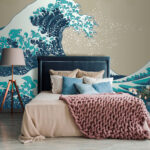 Wall murals Majestic waves crashing near mountain.