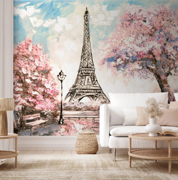 Paris romance under cherry blossoms Wall murals Paris romance under cherry blossoms