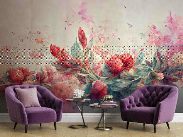 Wall murals Painting of flowers and leaves Wall murals Painting of flowers and leaves