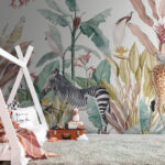 Wall murals Giraffe with a bird on its back
