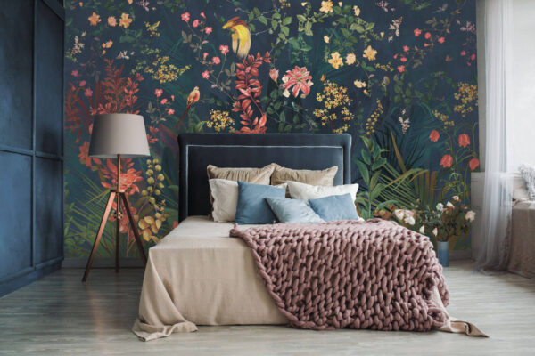 Floral paradise with vibrant birds Wall murals Floral paradise with vibrant birds