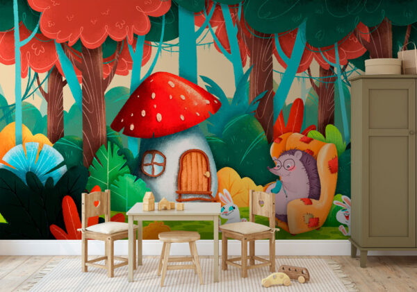 Cartoon of a hedgehog sitting in a chair Wall murals Cartoon of a hedgehog sitting in a chair