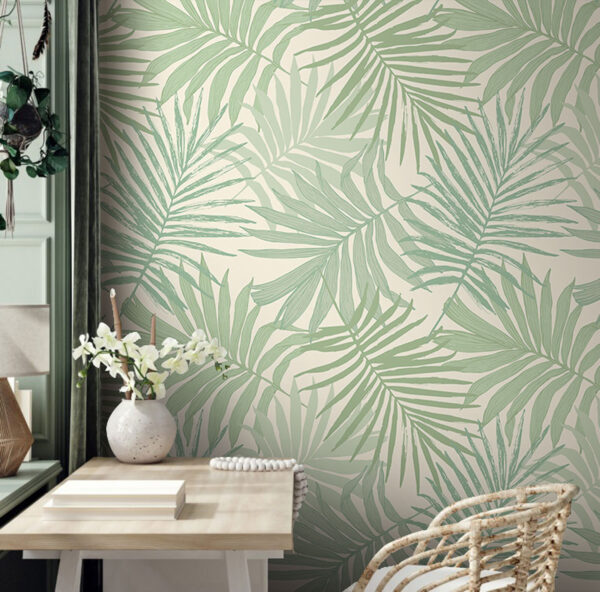 Green tropical leaf pattern design Wall murals Green tropical leaf pattern design