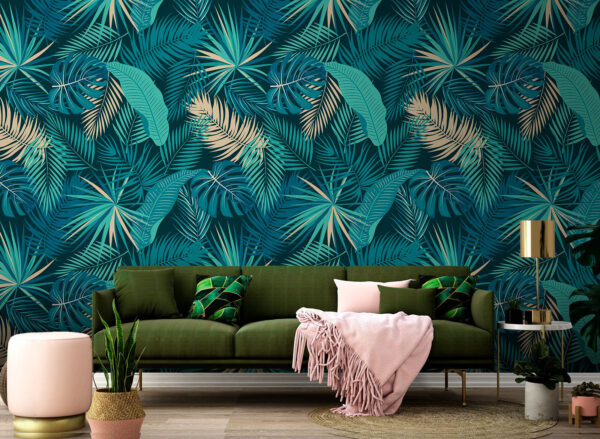 Tropical leaves create vibrant pattern Wall murals Tropical leaves create vibrant pattern