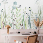 Wall murals Watercolor painting of flowers and leaves