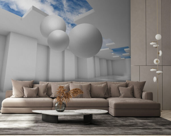 Wall murals White room with white walls and white balls Wall murals White room with white walls and white balls