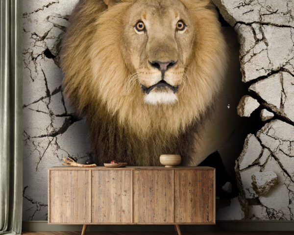 Wall murals Lion walking through a crack wall Wall murals Lion walking through a crack wall