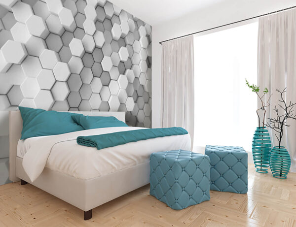 Wall murals Wall murals Hexagonal geometric pattern in grayscale. (SKU: u77886)