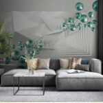 Wall murals Floating spheres in geometric hallway.