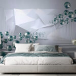 Wall murals Floating metallic spheres in abstract hallway