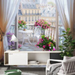 Wall murals Serene Parisian balcony with flowers.