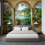 Wall murals Colorful garden overlooking the harbor.
