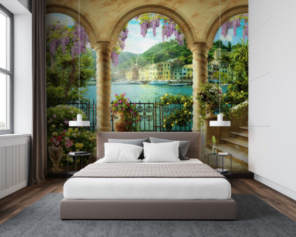 Colorful garden overlooking the harbor Wall murals Colorful garden overlooking the harbor