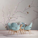 Wall murals Birds perched on blossoming branches.
