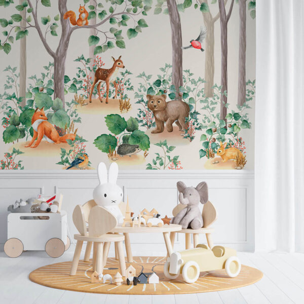 Wall murals Wallpaper with animals in the forest Wall murals Wallpaper with animals in the forest