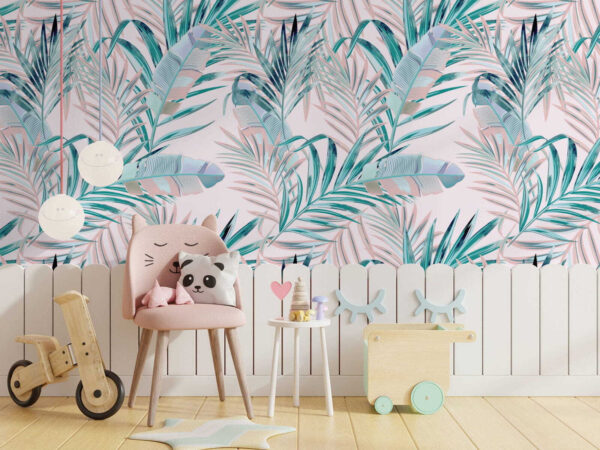 Wall murals Pattern of leaves on a pink background Wall murals Pattern of leaves on a pink background