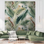 Wall murals Pattern of green leaves and flowers