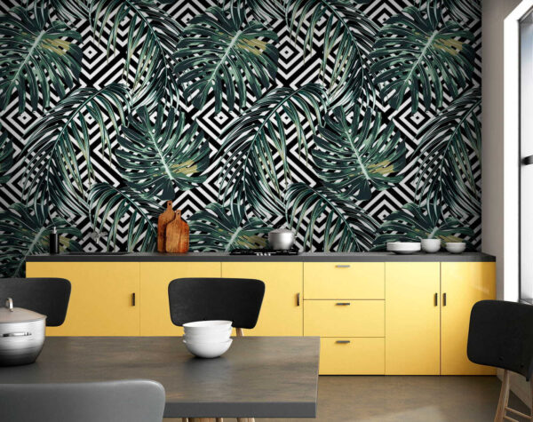 Wall murals Pattern of leaves on a black and white background Wall murals Pattern of leaves on a black and white background