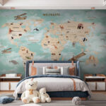 Wall murals Map of the world with animals