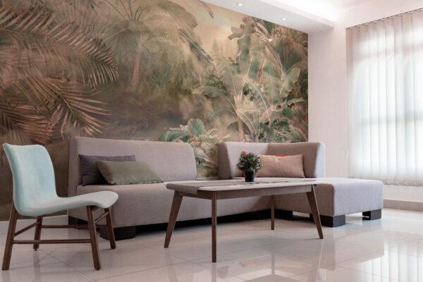 Wall murals Foggy forest with trees and plants Wall murals Foggy forest with trees and plants