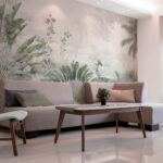 Wall murals Dense jungle with lush green foliage.