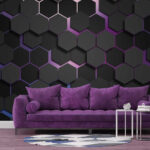 Wall murals Black hexagons with purple and blue lights
