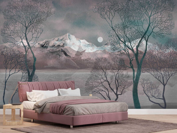 Wall murals Landscape with trees and mountains Wall murals Landscape with trees and mountains