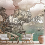 Wall murals Landscape with trees and a lake