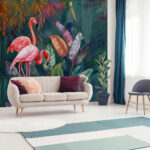 Wall murals Pink flamingo with long legs