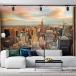 Wall murals City skyline at sunset time.