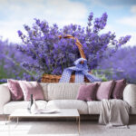 Wall murals Basket of lavender in a field