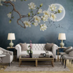 Wall murals Painting of a tree branch with white flowers