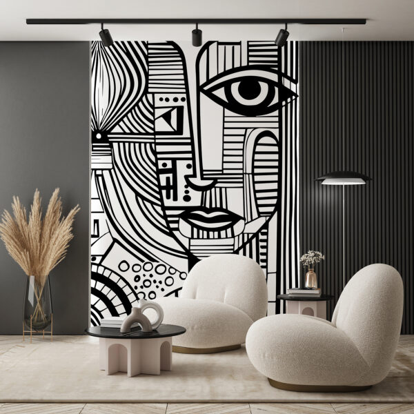 Black and white drawing of a woman's face Wall murals Black and white drawing of a woman's face