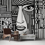 Wall murals Black and white drawing of a face