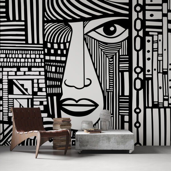 Black and white drawing of a face Wall murals Black and white drawing of a face